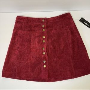 Lulus NWT burgundy corduroy mini skirt sz M